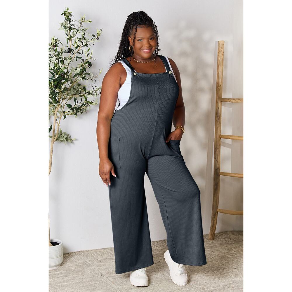DOUBLE TAKE Gray Blue Wide Strap Wide Leg Overalls w Pockets NEW 3XL